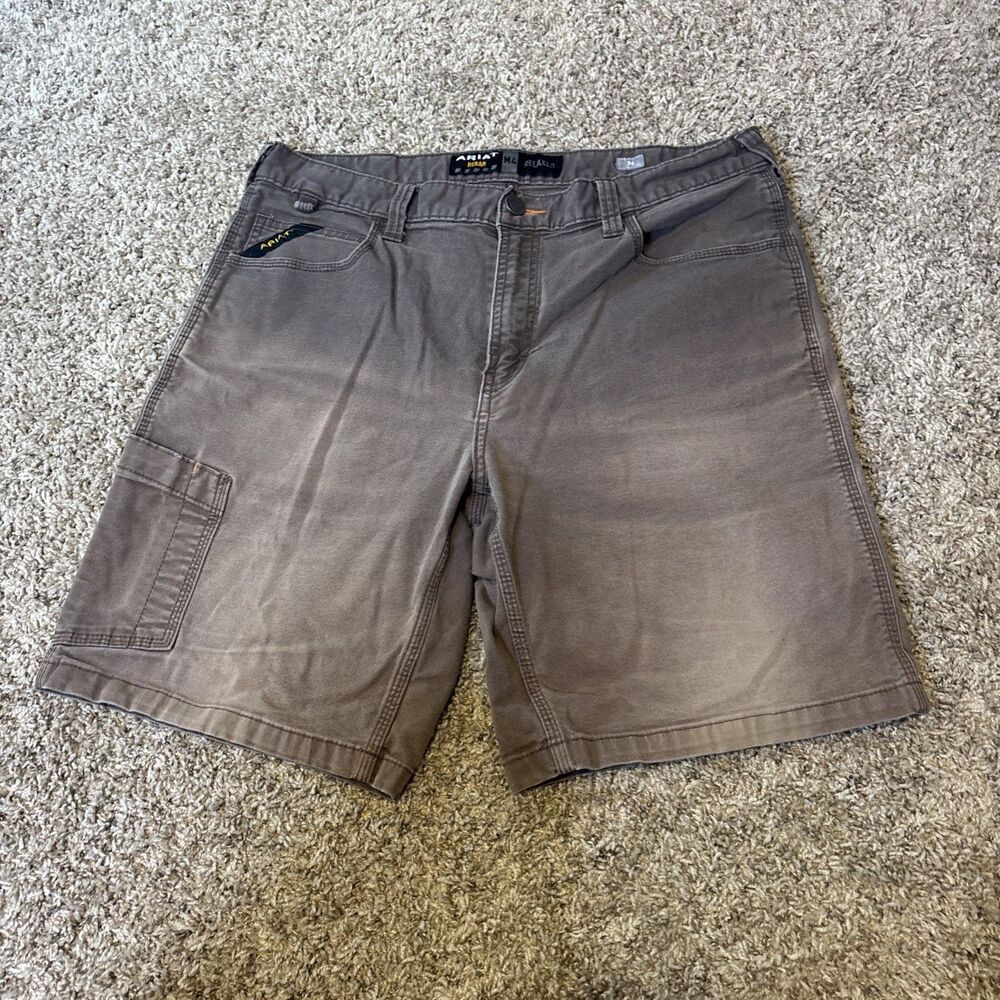 Ariat Rebar M4 Shorts Mens 34 Brown Workwear Cargo Pockets Relaxed Utility Faded
